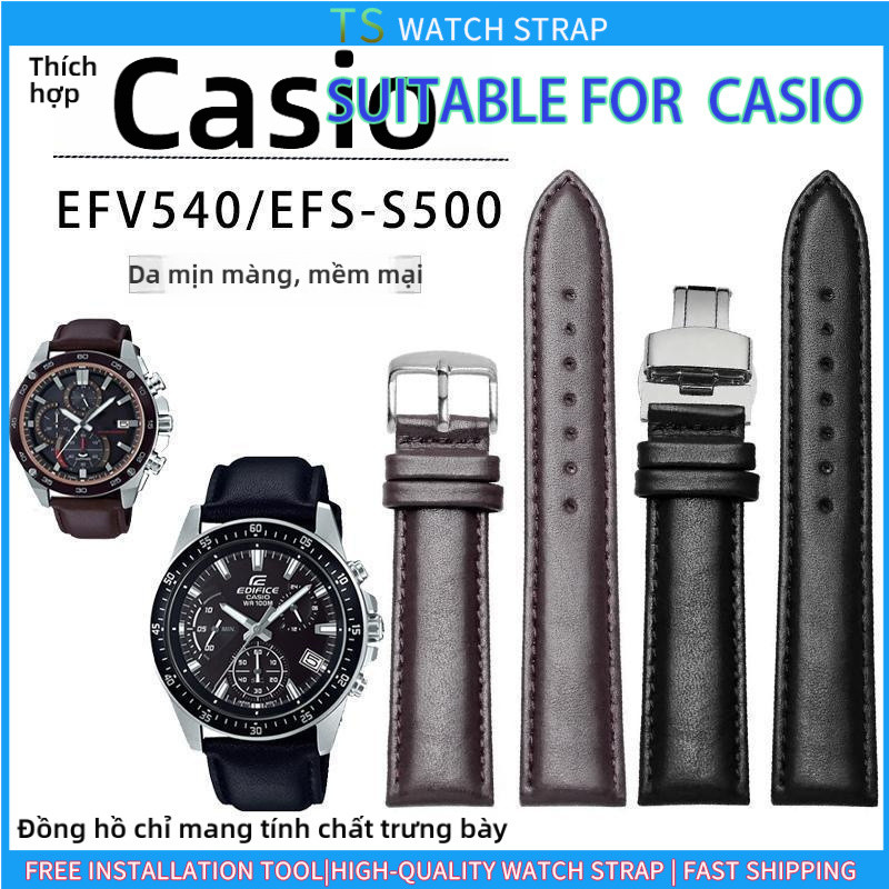 Áp dụng cho nam CASIO EFR-303, EFS-S500, EFV540, EFV506, EFV510, Dây đeo đồng hồ thay thế da bò chín