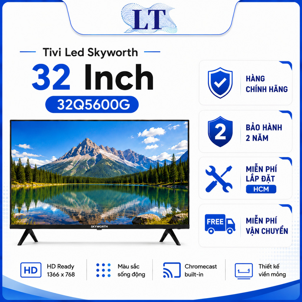 Google Tivi Skyworth HD 32 Inch 32Q5600G - Chính Hãng | Dolby Audio | HDR10 | Miễn phí lắp đặt