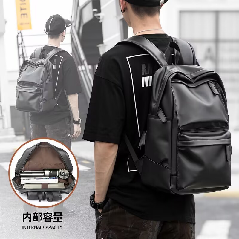 Men's leather backpack, large-capacity travel backpack, school bag for junior high and high school s