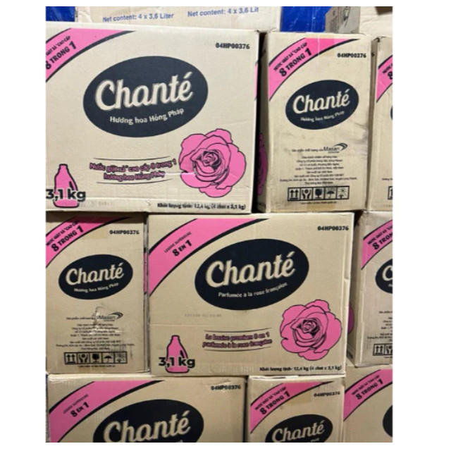 Thùng 4 Can - Túi Nước Giặt Xả Chanté Cao Cấp 8 Trong 1 Hương Nước Hoa 3,1Kg/ 3,05Kg