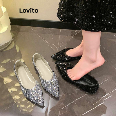 Giày búp bê Lovito màu trơn đế bệt đính kim sa thanh lịch kiểu Pháp cho nữ LFA58276