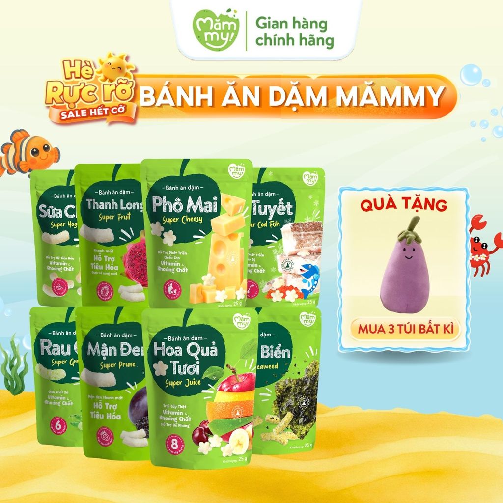 Bánh ăn dặm Mămmy giàu protein, bổ sung DHA giúp bé ăn ngon, tập cầm nắm 25 gram
