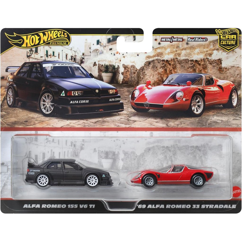 Hot Wheels Premium 2 Gói Alfa Romeo 155 V6 TI / '69 Alfa Romeo 33 Stradale JBK95