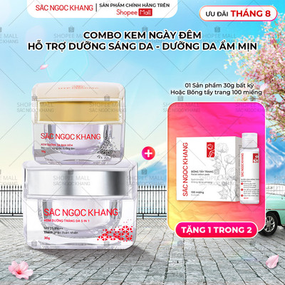 Combo Kem Dưỡng Trắng, Chống lão Hóa Ban Ngày 30g, Kem Đêm Sắc Ngọc Khang 10g - Ẩm Mịn, Nâng Tông, Chống Nắng