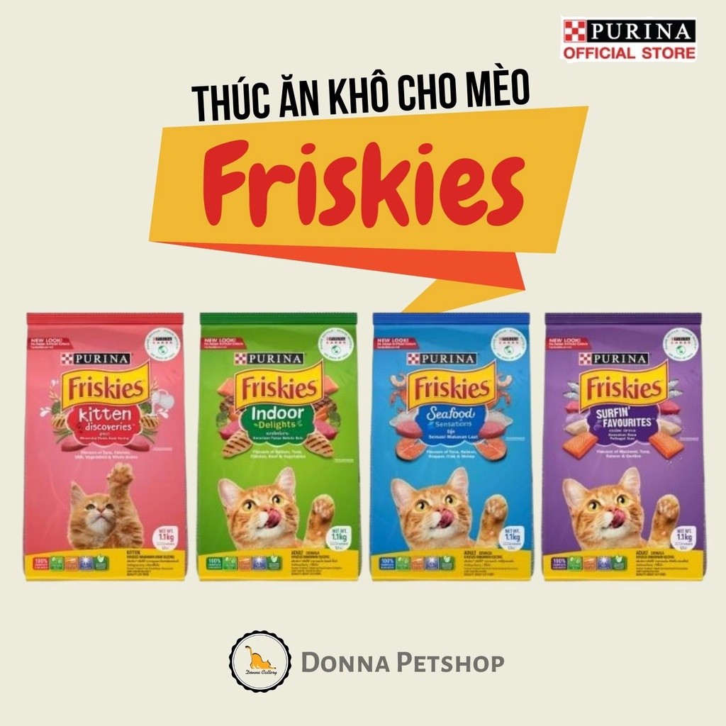 PURINA FRISKIES - THỨC ĂN HẠT KHÔ CHO MÈO CON VÀ MÈO TRƯỞNG THÀNH GÓI 1,1KG NHẬP KHẨU THÁI LAN