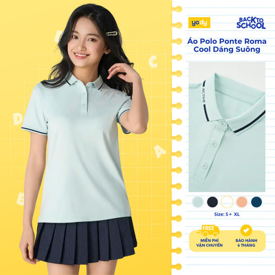 Áo polo nữ YODY ponte roma cool dáng suông chạm mát tức thì siêu co giãn WAPO25S014
