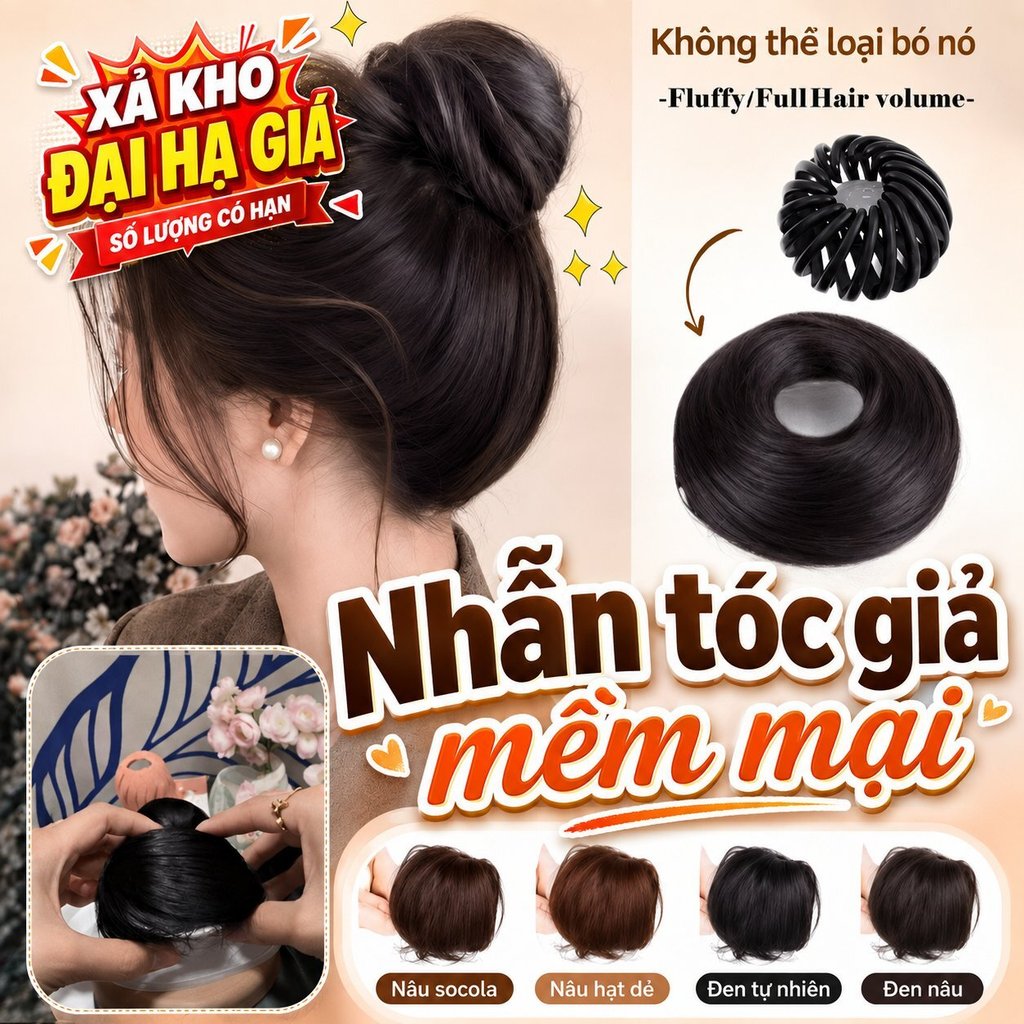 🌸JUELREOU-Tóc giả búi phồng / tóc giả búi tròn/tóc giả phồng/tóc giả búi nữ/tóc giả búi thấp/tóc giả