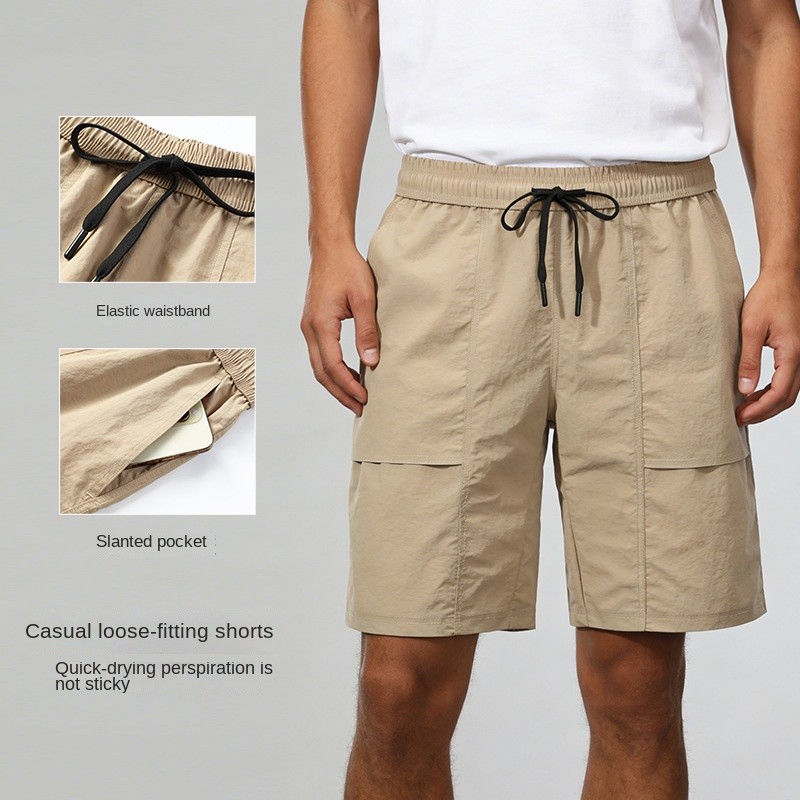 Men's Lightweight Breathable and Loose Straight Trend Functional Workwear Fifth Pants Outdoor Hiking