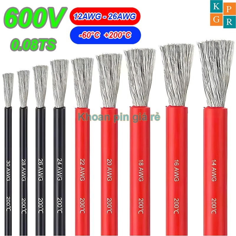 Dây điện chống cháy silicon 12AWG - 26AWG cao cấp siêu mềm (Tính mét)