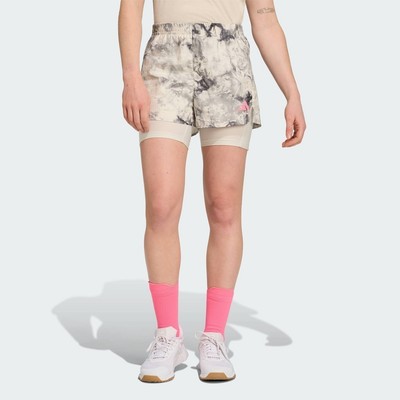 adidas Chạy Quần Short 2 trong 1 Own The Run họa tiết nhuộm phun Nữ Xám JN9669