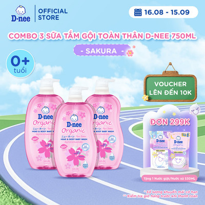 Combo 3 Tắm gội toàn thân em bé (<3 tuổi) D-nee 750 ML - Sakura