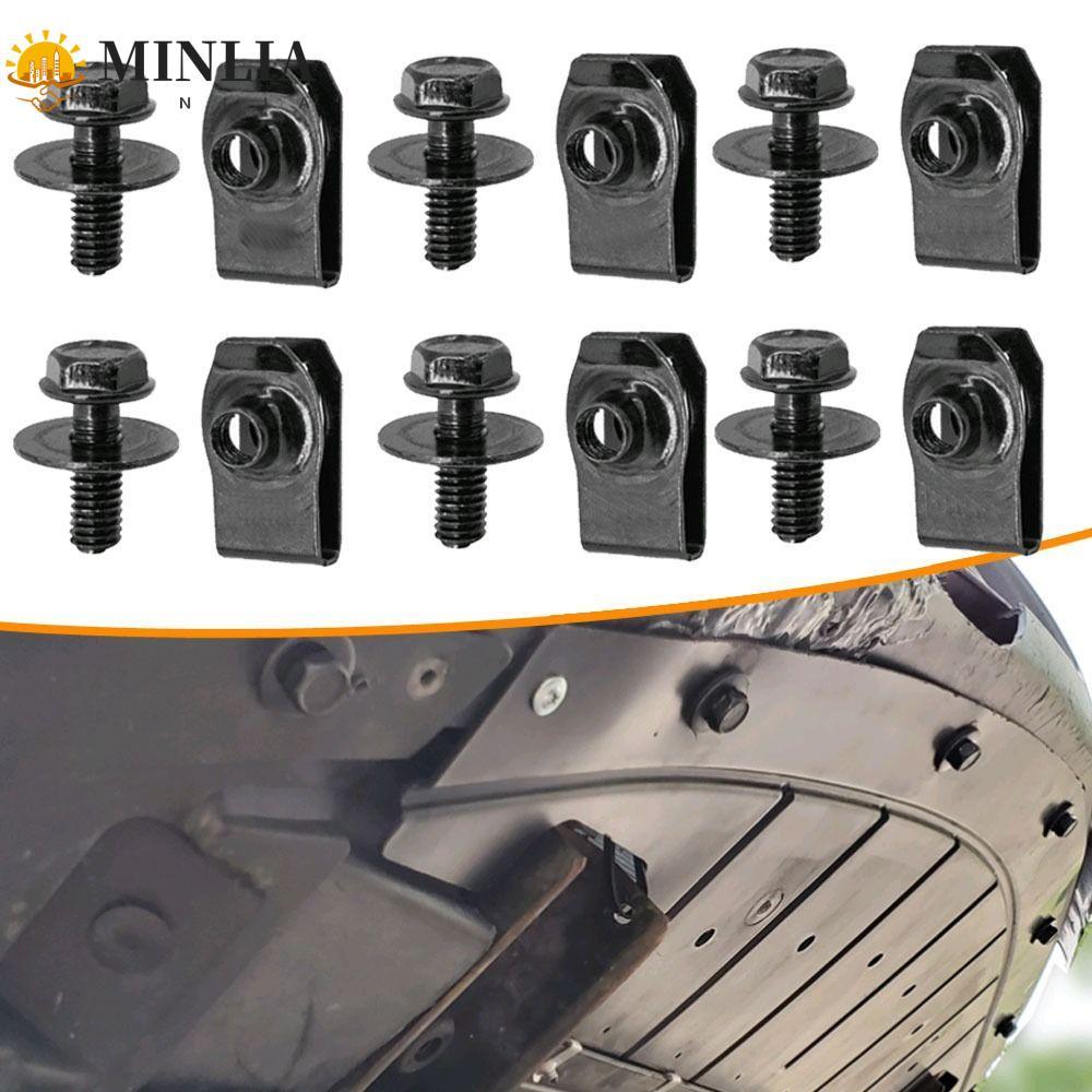 MINLIA 5 / 10 Bu lông thân xe, Kẹp đai ốc chữ U ô tô M6 6MM, Tấm chắn Splash Guard Splash Shield Gua