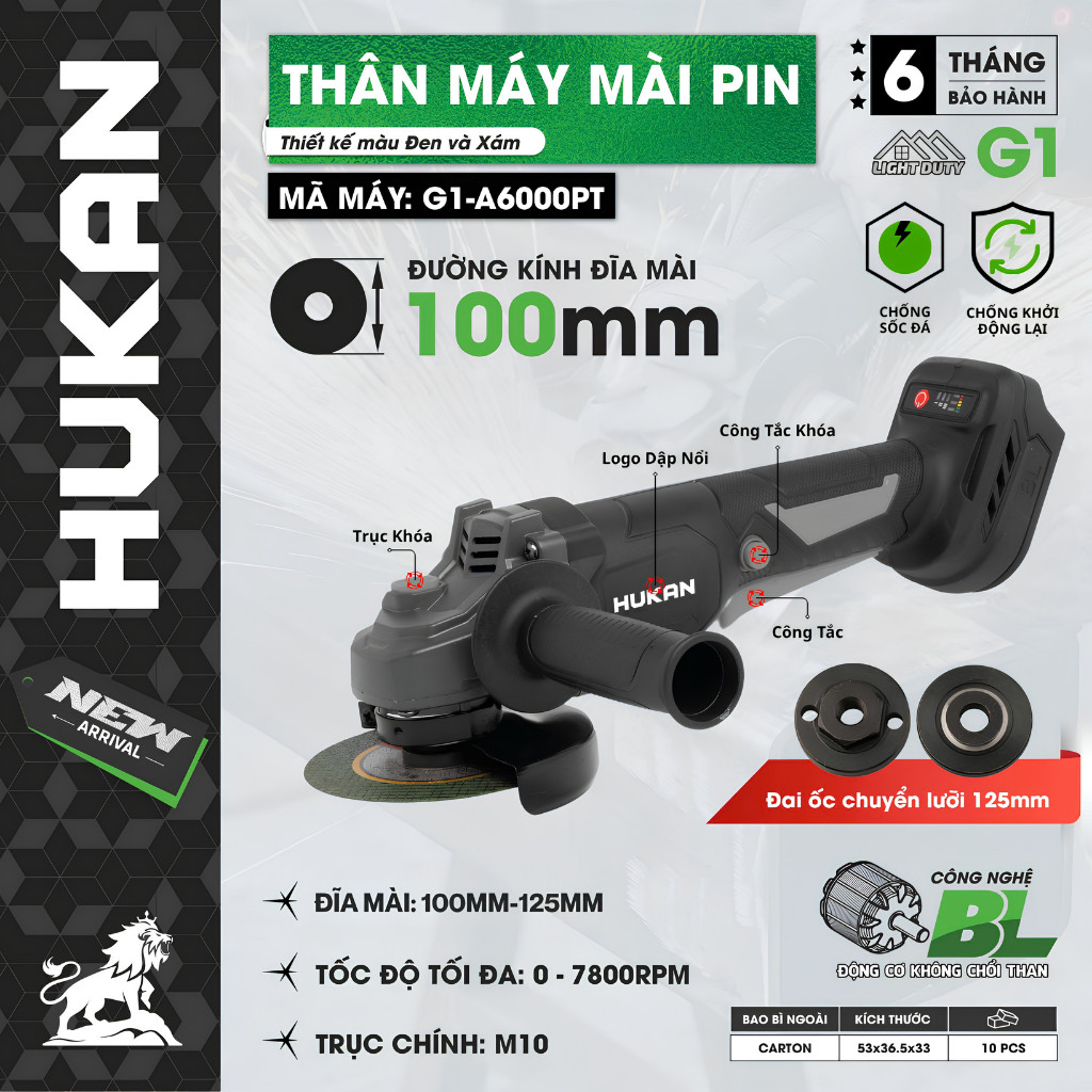 Máy Mài Pin HUKAN G1-AG5700S, AG5900BL Và A6000PT,Chân Phổ Thông, Động Cơ Không Than