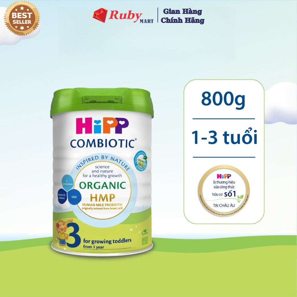 Sữa bột công thức HiPP 3 Organic Combiotic 800g hỗ trợ tiêu hóa, tăng chiều cao