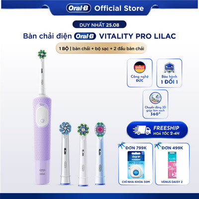 [HỎA TỐC 2H-4H] [MUA 1 TẶNG 2] Mua 1 Bàn Chải Điện ORAL-B Vitality Pro Lilac TẶNG Set 2 Đầu Bàn Chải