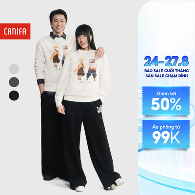 Áo nỉ cào lông unisex người lớn CANIFA  hình in Demon Slayer 5TW25W002