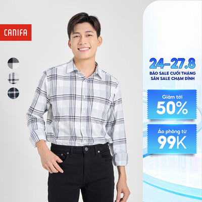 Áo sơ mi nam cotton USA flannel họa tiết kẻ CANIFA MEN 8TH24W004