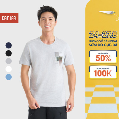 Áo thun nam CANIFA cộc tay cổ tròn form rộng in họa tiết 8TS26S010