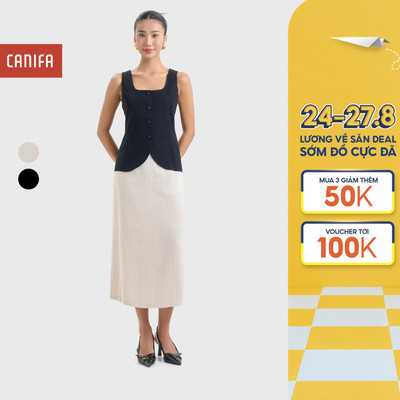 Chân váy nữ CANIFA chất liệu rayon linen mềm mại dáng suông dài có lót 6KS26S013