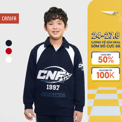 Áo nỉ bé trai CANIFA cổ polo dài tay có hình in 2TW25C001