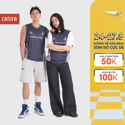 Áo tank top unisex người lớn CANIFA S áo phông ba lỗ in chữ Việt Nam form rộng 5TA26S001