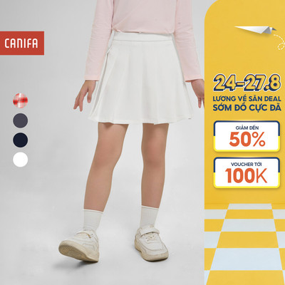 Chân váy ngắn bé gái CANIFA xếp ly họa tiết kẻ và trơn 1KS25W001