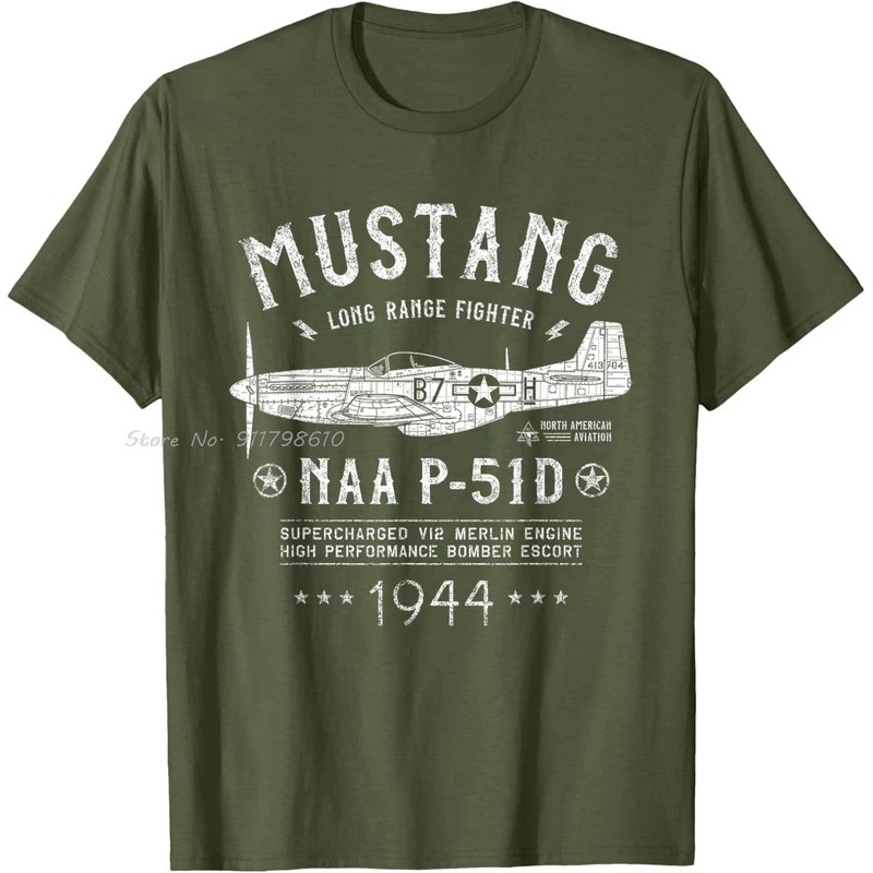 P-51 Mustang Bắc Mỹ Hàng Không P51 Máy Bay Chiến Đấu Áo Thun Quá Khổ Áo Thun Cotton Unisex Áo Tee Qu
