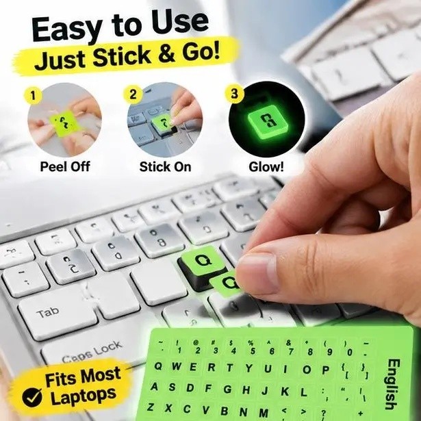 Miếng dán bàn phím Glow-in-the-Dark – Miếng dán phản quang đa năng dành cho nhân viên văn phòng và s