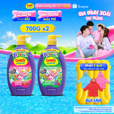 Combo 2 Sữa Tắm Gội thành phần thiên nhiên Sạch Dịu Nhẹ & ẩm mịn Cho Bé Carrie Junior ( 700g x 2 ): Grapeberry + Cherry