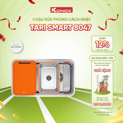 Chậu rửa bát inox 1 hố chống xước Konox TARI SMART 8047 phong cách Nhật - Bảo hành 10 năm
