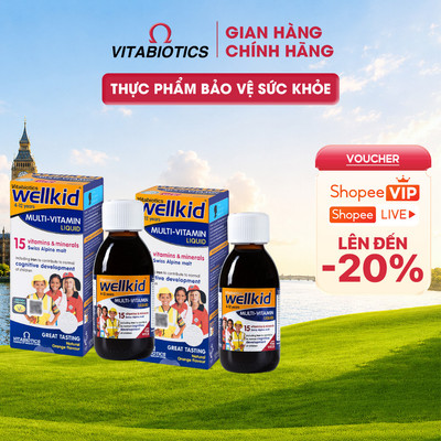 Bộ 2 TPBVSK Vitabiotics WELLKID Liquid chứa Vitamin D3, Vitamin A, Sắt, Kẽm, I-ốt, Hỗ Trợ tăng Cường Sức Đề Kháng 150ml