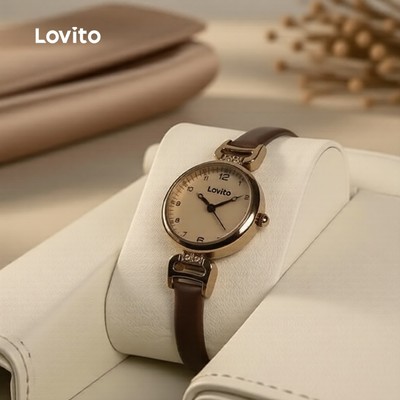 Lovito thanh lịch Đồng Hồ Thạch Anh Nữ Màu Trơn Phong Cách Cổ Điển Phù Hợp Mọi Mùa LFA82346