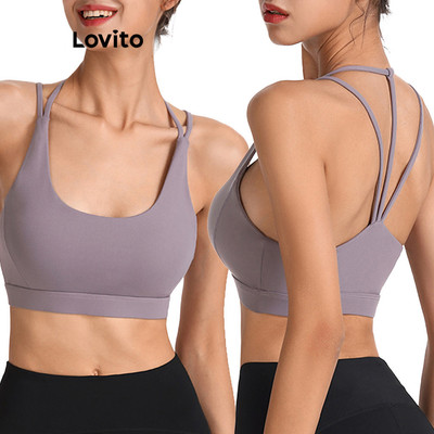 Lovito Phong cách thường ngày Brassiere thể thao Co giãn push-up Brassiere yoga Thu gọn Chống sốc Lưng đẹp nữ Chạy bộ tập gym LNL77167