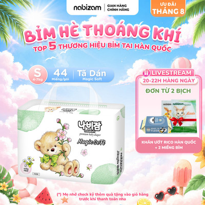 [TÃ DÁN] Tã/Bỉm Dán NABIZAM Magic Soft Hàn Êm Ái, Mỏng Nhẹ, Thấm Hút Tối Đa Size S/4-7kg/44 miếng