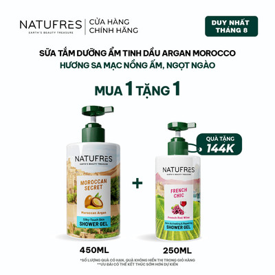 Sữa Tắm Dưỡng Ẩm Sâu, Làm Mềm Mịn, Hương Sa Mạc Nồng Ấm Natufres Moroccan Secret Tinh Dầu Argan Morocco – 250ml / 450ml