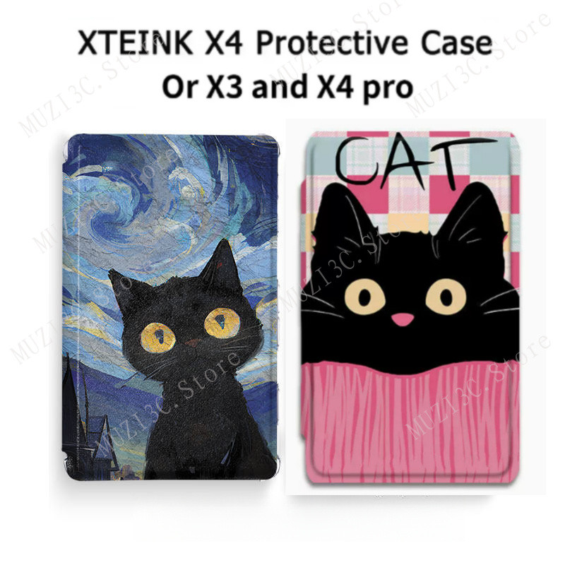 In Hình Mèo Đen Hoạt Hình Ebook Dành Cho XTEINK X4 PRO 4.3 inch X4PRO X4 X3 Từ Tính Siêu Mỏng Mỏng F