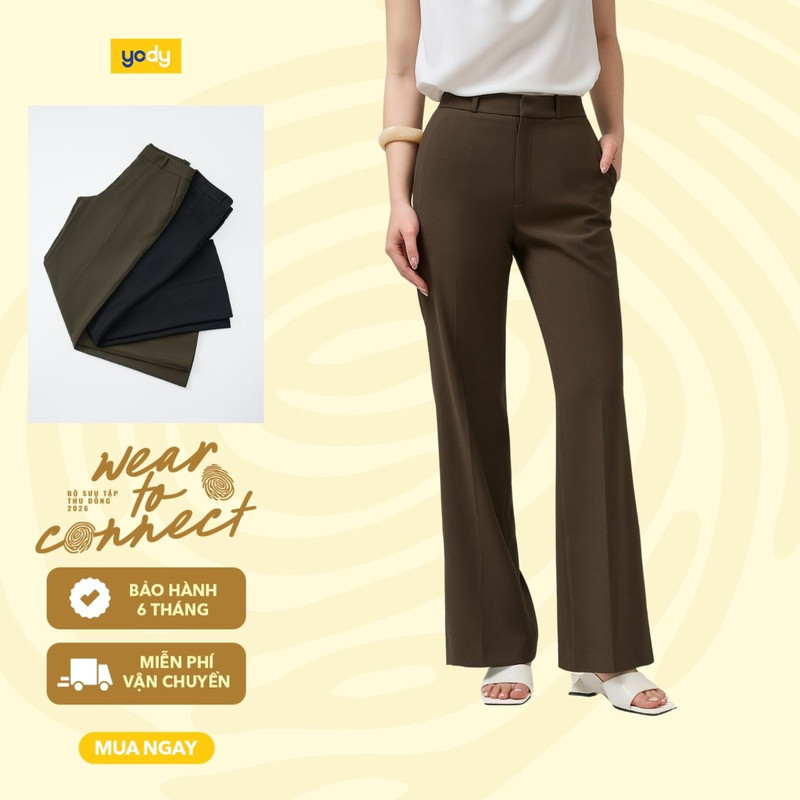 Quần YODY Quần Dài Nữ Ống Loe Dập Chữ  Logo Nổi Thời trang cao cấp  WCTR25S057