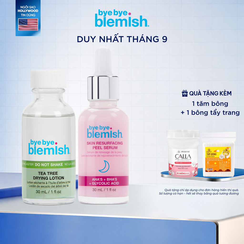Combo Làm Sạch Da, Ngăn Ngừa Và Xẹp Mụn Nhanh Bye Bye Blemish Tea Tree Drying Lotion & Skin Resurfac
