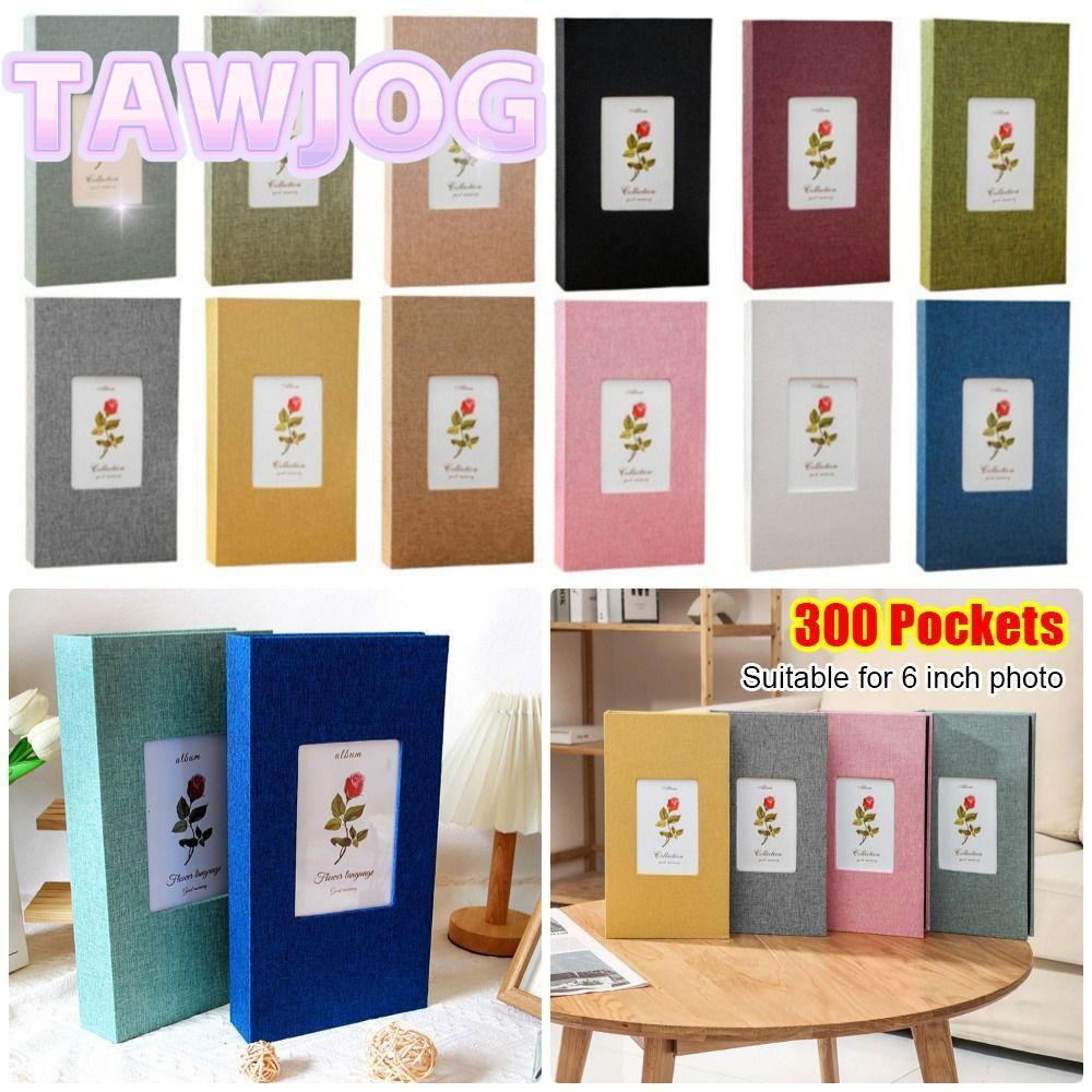 TAWJOG 1 Cái Album Ảnh Vải Lanh, Sách Bảo Quản Ảnh Loại 6 inch Slip-in, Album Ảnh 300 Túi Bền Đẹp Ch