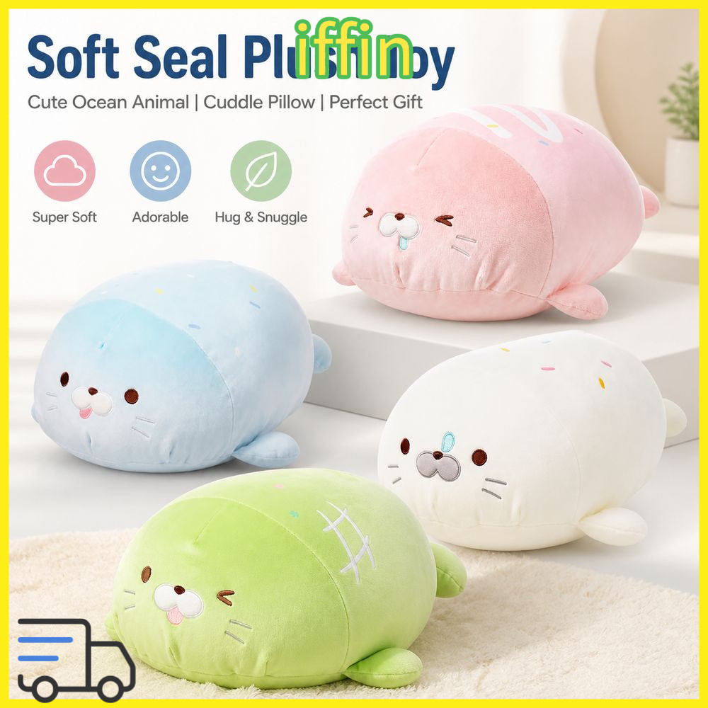 IFFIN Seal Thú Nhồi Bông, Hình Gối Tròn Mềm Cuddle Seal Đồ Chơi Sang Trọng, Vải Sang Trọng Hình Con 