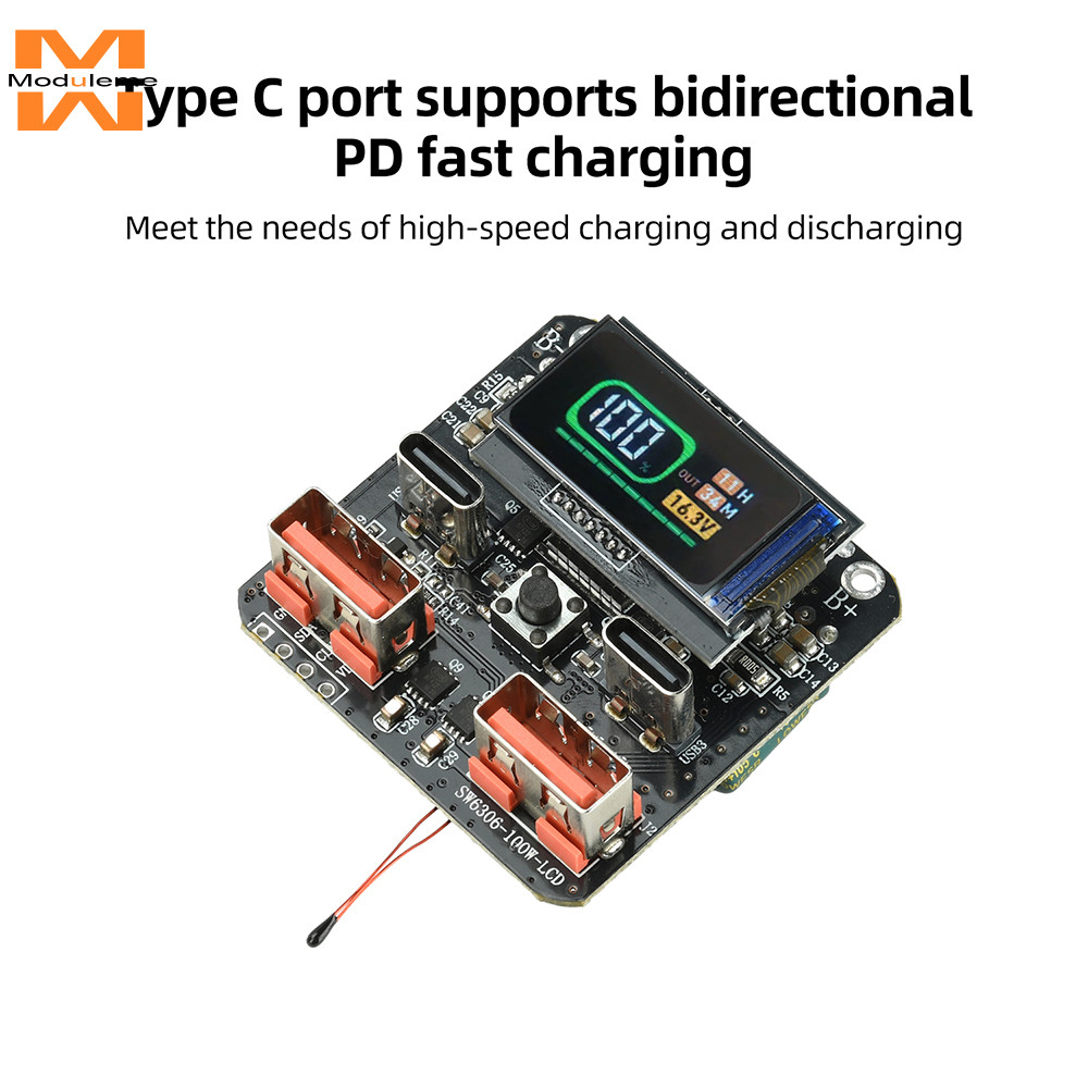 Mô-đun sạc nhanh pin Lithium hai chiều 4S PD 100W Màn hình màu SW6306 Bo mạch chủ ngân hàng điện
