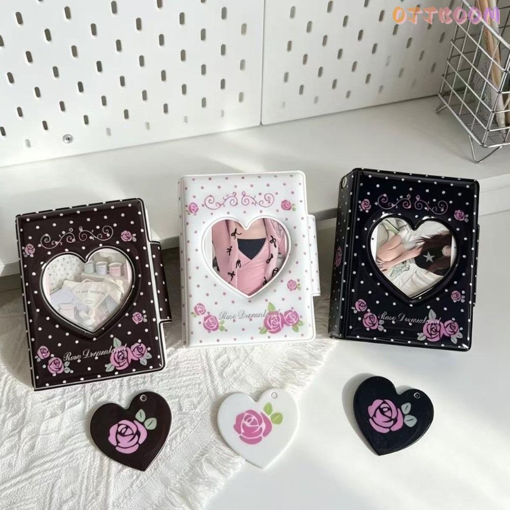XLNWO Photocard Holder, Hoa Hồng In Photocard Binder Album Ảnh 3 Inch, Vintage Nút Chụp Trái Tim Rỗn