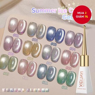 Bộ sơn móng tay 12 món, 10ml, màu mèo mắt với hiệu ứng băng vỡ và pha lê kim cương bóng loáng, sản phẩm mới 2024 cho salon nail.