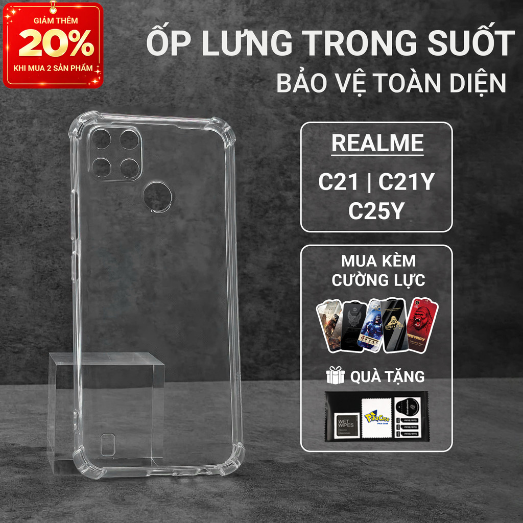 Ốp lưng Realme C21Y, C25Y, C21 Pikacase trơn trong suốt | Ốp điện thoại Realme dẻo bảo vệ camera đt 