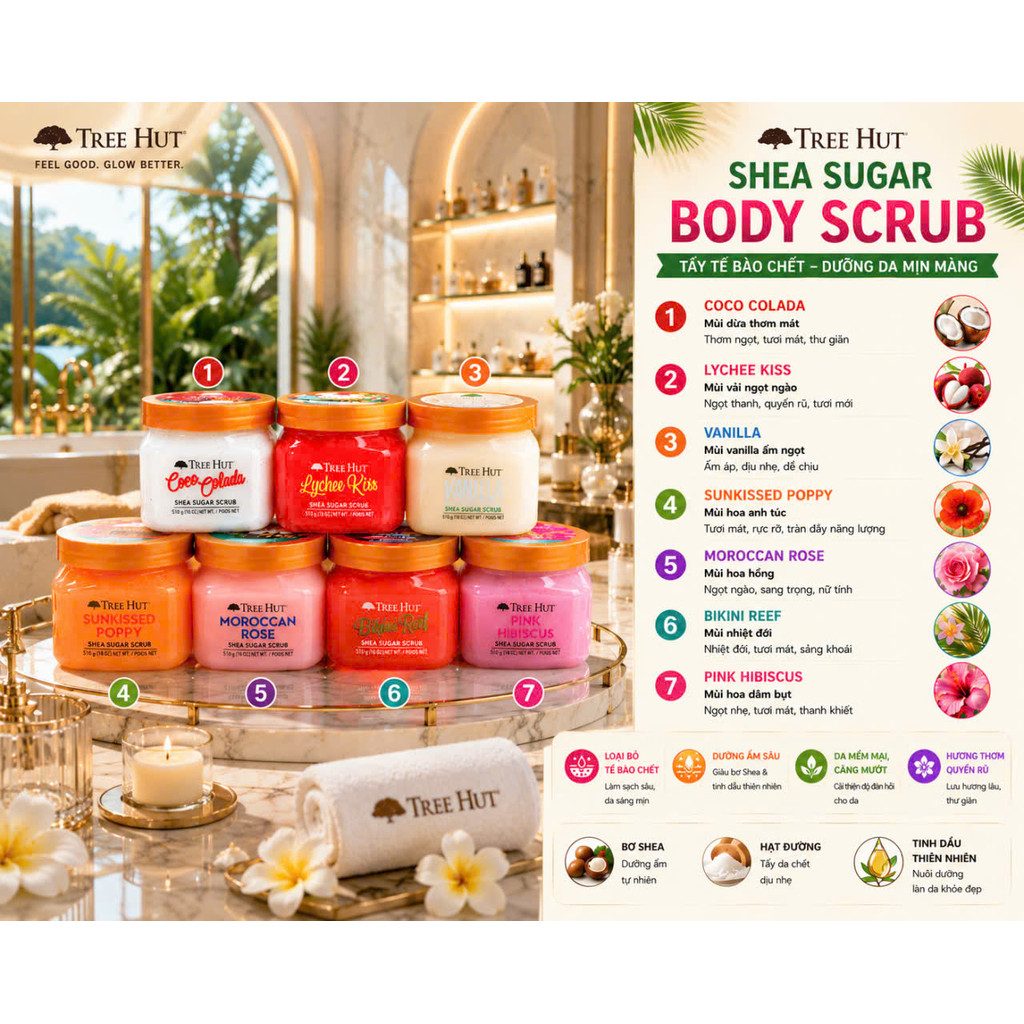 Hũ Tẩy Đường Body Tree Hut Shea Sugar Scrub 510g Mỹ