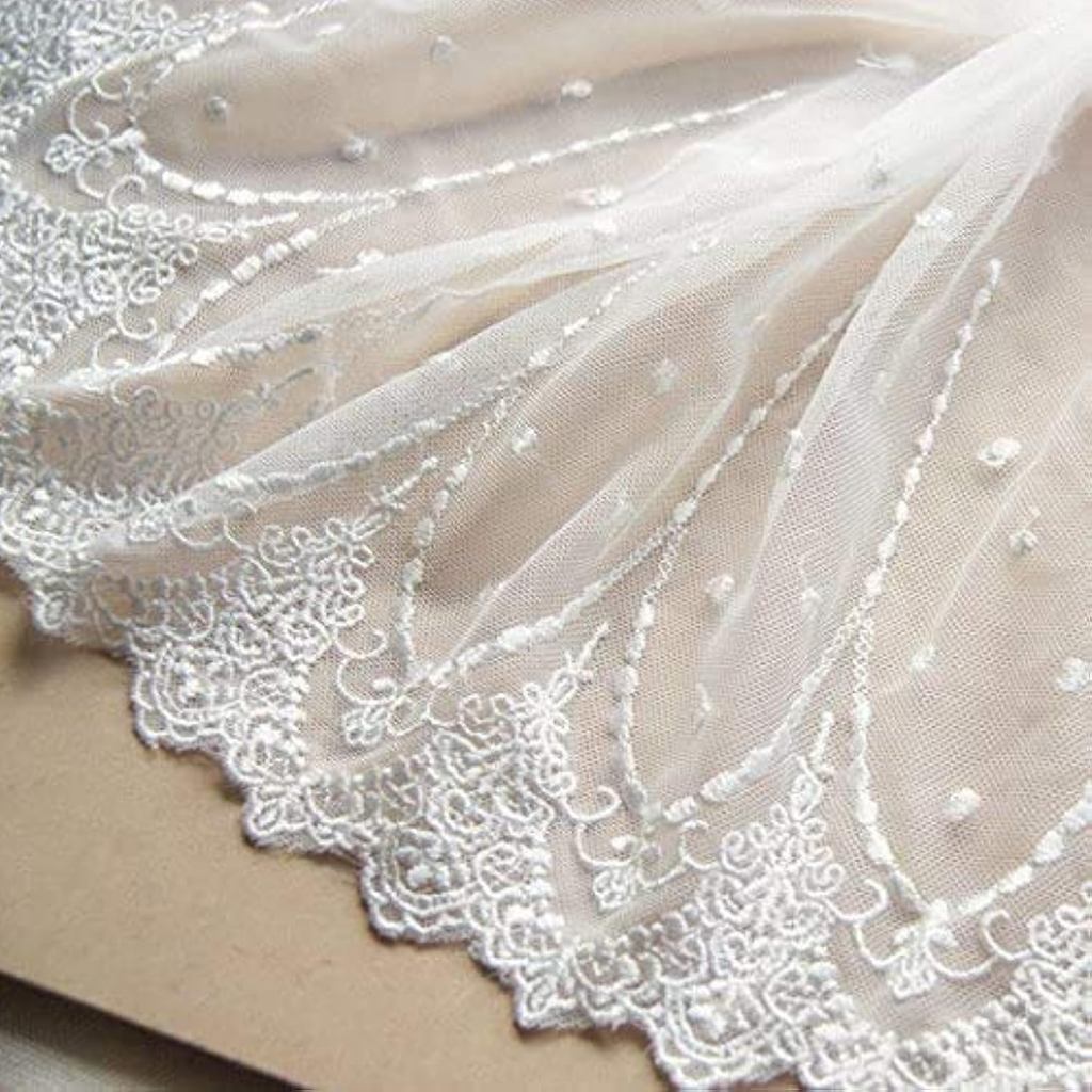 2 Yards Trắng Retro Hoa Thêu Ren Viền Vải Ren Cho DIY by The Yard Chiều Rộng 7,8 Inch