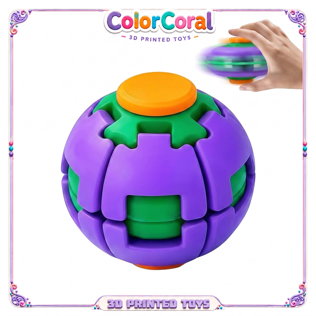 ColorCoral 3D Print Press to Spin Fidget Ball Spinner Toy, Đồ chơi để bàn đẩy & xoay 2 trong 1, Fidg
