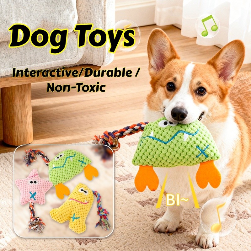 Dog Squeaky Toys Roy Denim Plush Dog Toy Durable for Chewing and Teething Fun Interactive Toys