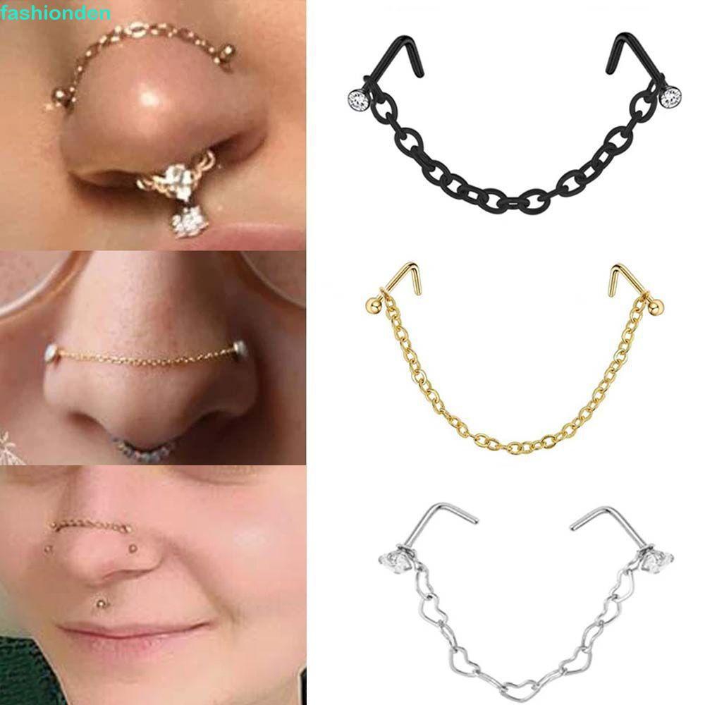 FASHIONDEN Mũi Xuyên Nhẫn Nam Punk Tình Yêu Trái Tim Dây Xích Nostril Bóng Bông Tai Xuyên Septum Nhẫ
