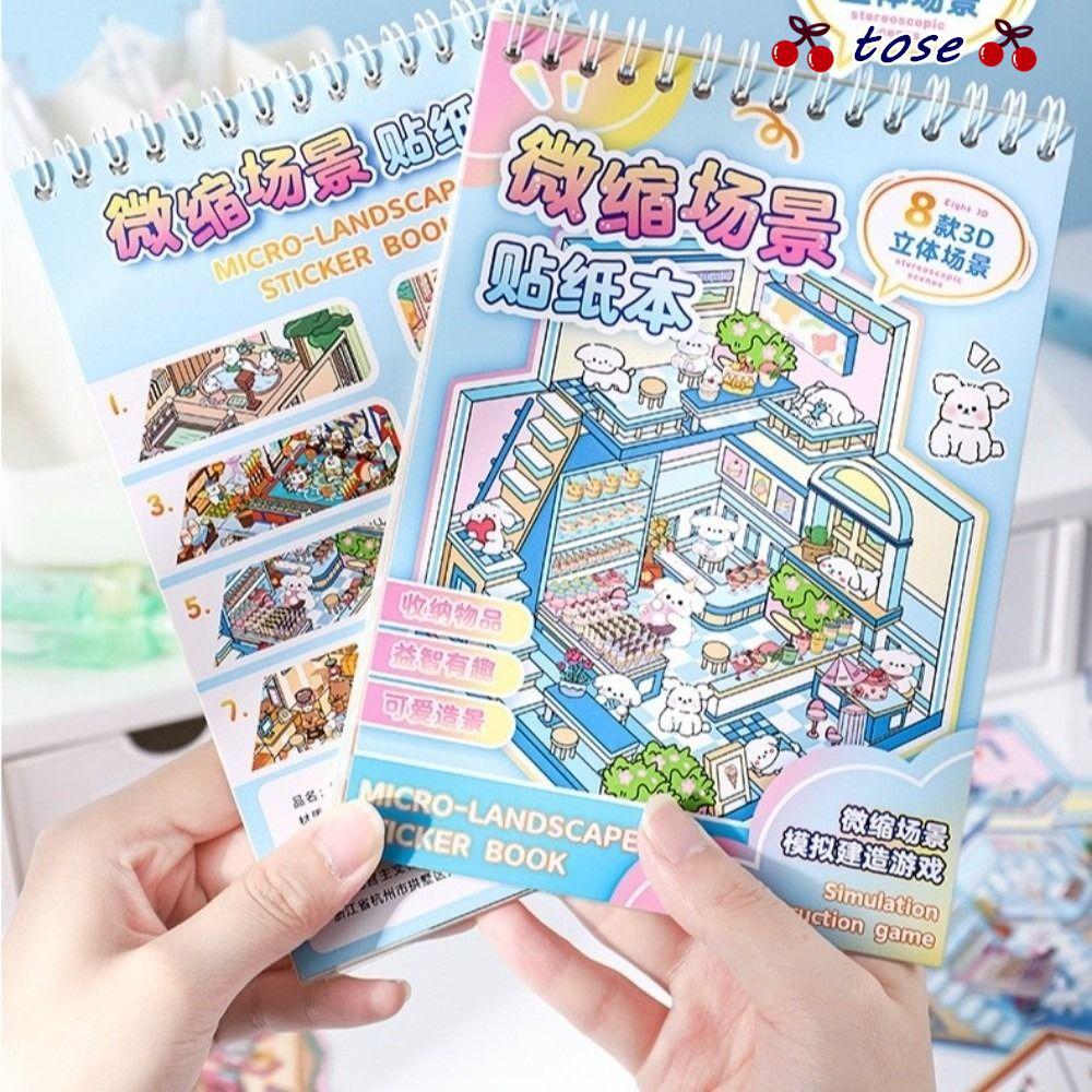 TOSE Cabin Scene Pocket Sticker, Nhà thu nhỏ PET Phong cảnh Sticker Book, Phim hoạt hình sáng tạo DI